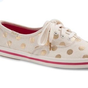 Kate Spade Keds Gold and White Sneakers with Polka Dot Design size 9.5